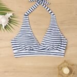Deep V Neck Halter Tie Neck Bikini Top, Backless High Strech Stylish Swimsuit Top, Women'S Swimwear & Clothing
