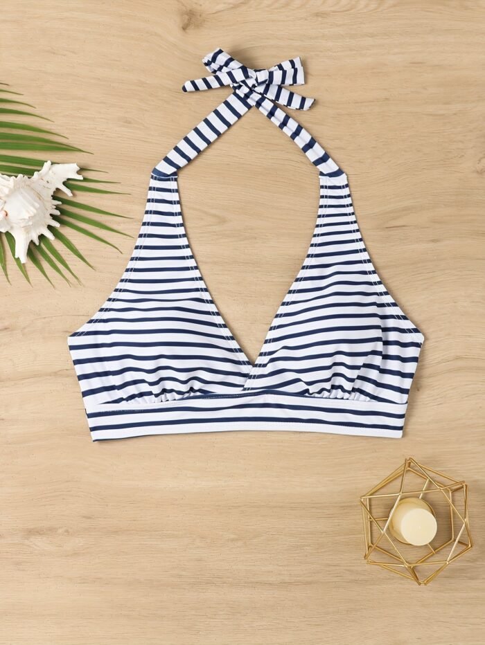 Deep V Neck Halter Tie Neck Bikini Top, Backless High Strech Stylish Swimsuit Top, Women'S Swimwear & Clothing - Image 1