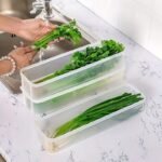 2/6Pcs Long Pp Plastic Vegetable Storage Containers - Durable Airtight Kitchen Organizer For Cilantro, Green Onions, Mint & More - Refrigerator Replacement Bins, Appliance-Friendly Food Savers - Image 8
