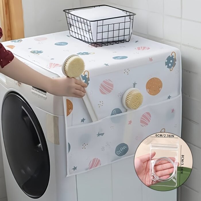 1Pc Multifunctional Drying Dust Cover With Side Pocket - Water And Oil Resistant, Easy To Clean, White Plastic, Simple Pattern, Effective Dust Control, Storage Bag, Easy To Clean Large Storage Capacity Replacement Parts For Dryer - Image 1