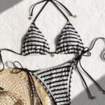 Easter-Themed Red & White Floral Print Bikini With Adjustable Lace-Up Straps - Stretchy V-Neck Swimsuit For Women, Perfect For Beach Or Poolside, Beachwear Essentials|Vneck Swimsuit|Stretchy Fabric