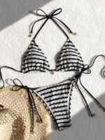 Easter-Themed Red & White Floral Print Bikini With Adjustable Lace-Up Straps - Stretchy V-Neck Swimsuit For Women, Perfect For Beach Or Poolside, Beachwear Essentials|Vneck Swimsuit|Stretchy Fabric