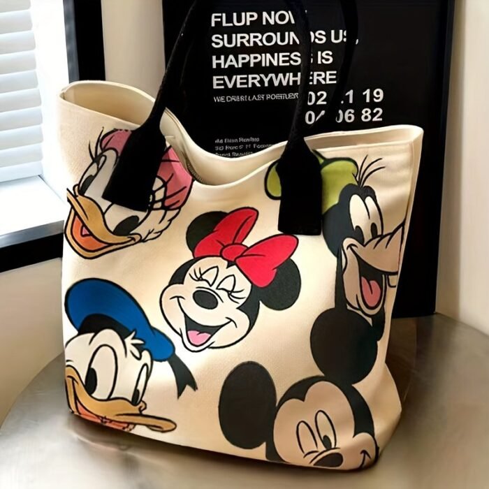 Mickey & Minnie Mouse Large Tote Bag - Colorful Cartoon Design, Spacious Zipper Closure Shoulder Bag For Women, Durable With Reinforced Edges, Hand Washable For Shopping, Travel & Daily Use, Sturdy Handles, Bag - Image 5