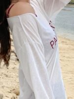 Casual Long-Sleeve Rash Guard Shirt With Drawstring, Belly Cover-Up, Breathable Polyester And Elastane Blend, Summer Beach Top, Spandex, - Image 10
