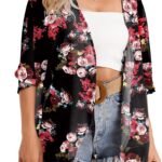 Floral Print Cover Up Cardigan, V Neck Loose Fit Half Sleeves Casual Beach Kimono, Women'S Swimwear & Clothing