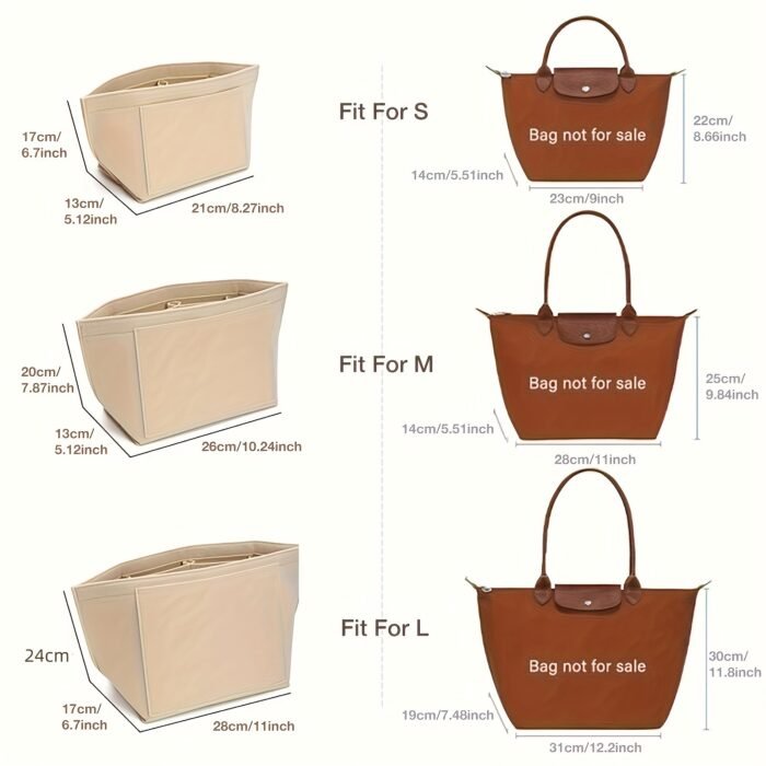 1Pc Felt Insert Bag Organizer, Portable, Casual Style, Fabric Soft Smooth Felt, Large Capacity With Multiple Pockets, Durable Metal Zipper, With Random Printing, For Women'S Tote Handbag, Cosmetic Travel Purse - Image 7