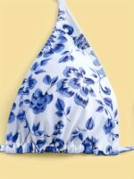 1Set Women'S Floral Print Bikini Set With Mesh Skirt - High Elasticity Polyester Fabric, Halter Neck, Sleeveless, Casual Knit Beachwear - Image 3