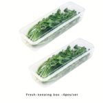 2/3/4Pcs Long Plastic Fresh-Keeping Storage Containers For Vegetables ? Refrigerator Organizer Bins For Cilantro, Green Onions, Mint, And More ? Durable Sealable Kitchen Organization Boxes Without Battery - Image 3