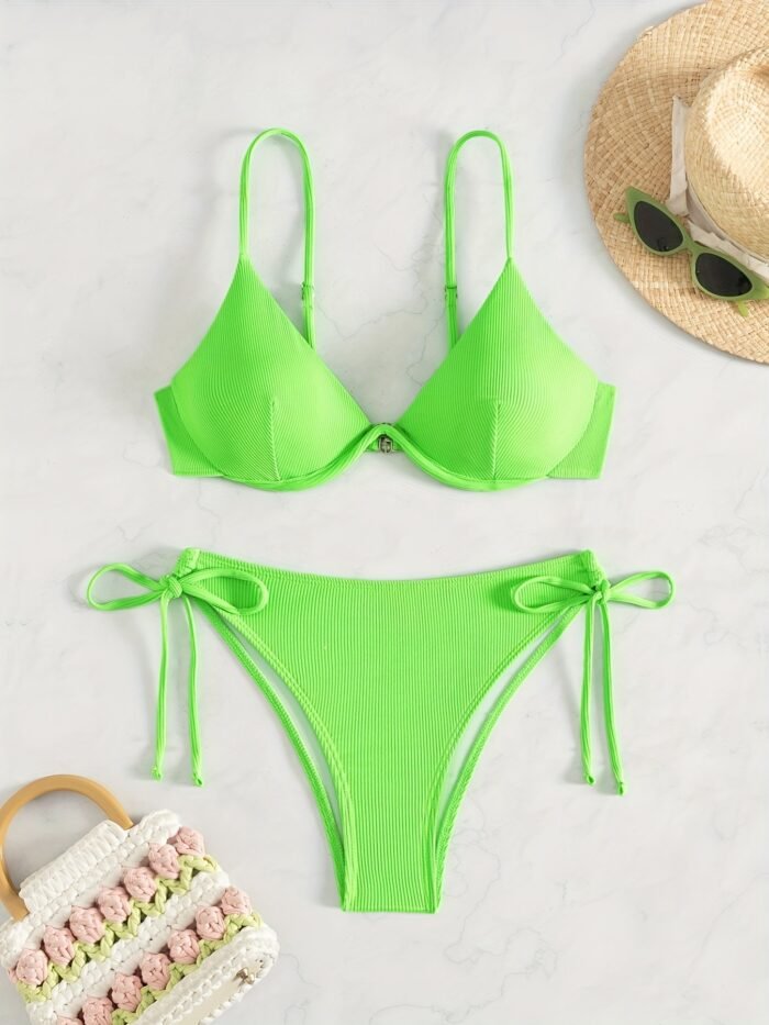 2024 New Arrival - Vibrant Yellow Strapless Bikini Set With Steel Support & Tie-Up Design For Women, High Stretch Polyester Blend, Perfect For Swimming & Beach, Beach Attire|Vibrant Swimsuit|Stretchy Fabric - Image 5