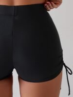 High-Waist Ruched Women'S Swim Shorts - Sleek Black, Anti-Slip, Tummy Control With Faux Drawstring Detail, Stretchy Polyester/Elastane Blend, Machine Washable - Image 5