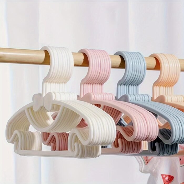 10Pcs Adorable White Bowknot Clothes Hangers - Lightweight, Durable Plastic, Heart & Mustache Design For Efficient Storage Of & Outfits, Accessories - Image 3