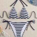 New Summer Blue And White Striped Print Sexy Tie Style Women'S Bikini Set
