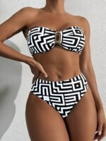 25Ss Midsummer Trend Metal Jewelry Fashion Print Bikini Strapless Pool Beach Vacation Women'S Bikini Set - Image 9