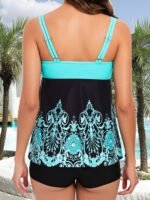 Floral Print V Neck Tankini Sets, Ring-Linked Boxer Short Bottom Two Pieces Swimsuit, Women'S Swimwear & Clothing - Image 9