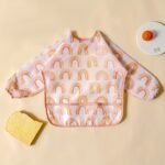 1Pc Long Sleeve Feeding Bibs For 0-3 Years Old - Washable Polyester Burp Cloth With Vibrant Orange & White Pattern, Easy Hook & Loop Closure, Perfect For Messy Meals, Mess-Free Eating | Playful Design | Durable Fabric, Bibs For Little Ones - Image 8