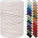 1 Roll, 4Mmx 50M Cotton Macrame Cord Colorful Cords, Beige Twisted Craft Macrame String Diy Home Textile Supply, Wedding Home Decoration, For Handmade Macrame Supplies, Wall Hanging, Plant Hangers, Crafts, Knitting, Decorative Projects