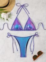 New Sexy Shiny Fabric Split Bikini Swimsuit For Women