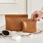 1Pc Automatic Closure Portable Organizer Pouch - Premium Synthetic Leather Travel Case For Lipstick, Earphones, Cables & Keys - Lightweight Compact Design In Caramel/Milk White/Black, Pouch Bag, Everyday Convenience, Sophisticated Accessory, Quality Craftsmanship - Image 11