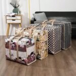 1Pc Vintage Fabric Foldable Storage Bag, Dark Brown, With Strong Zipper And Handle, Space-Saving, Heart Leaf Brand, With Random Printing And Edge Paint, For Moving, Travel, Back To School - Image 12