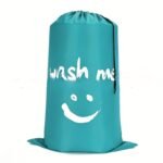 1-Pack Large Travel Laundry Bag With Wash Me Print - Durable Nylon Multi-Functional Organizer For Clothes, Towels & Bedding - Machine Washable & Dry Cleanable (Black & Turquoise), Portable Washing Bag, Easygrip Handle - Image 3