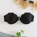 Magenta Petal Shaped Bikini Top, Back Buckle Mid Stretch Sexy Tube Top, Women'S Swimwear & Clothing