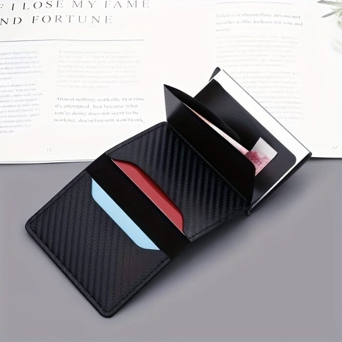 1 Ultra-Thin Rfid-Blocking Men'S Wallet - Business-Style Aluminum Alloy Card Holder With Safe Black Faux Leather, Lightweight Multi-Functional Coin Purse For Travel, Camping & Daily Use - Image 2