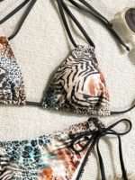 2Pcs Leopard Print Sexy Bikini 2Pcs Leopard Print Sexy Halter Neck Bikini Set, High Elasticity Polyester Knit Fabric, Side Tie Bottom Swimsuit For Women, No Sleeve Swimwear - Image 3