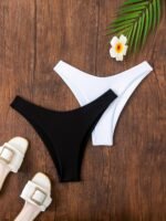 European And American Cross-Border New Solid Color Sexy Retro Bikini Triangle Beach Swimwear Women'S Black And White Two-Piece Set