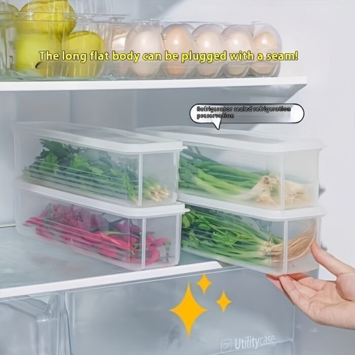 2/6Pcs Long Pp Plastic Vegetable Storage Containers - Durable Airtight Kitchen Organizer For Cilantro, Green Onions, Mint & More - Refrigerator Replacement Bins, Appliance-Friendly Food Savers - Image 2