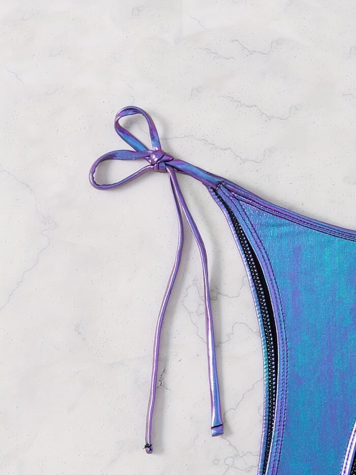 New Sexy Shiny Fabric Split Bikini Swimsuit For Women - Image 9