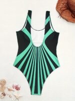 Contrast Color Backless One-Piece Swimsuit, Crew Neck Tummy Control High Cut Bathing Suits, Women'S Swimwear & Clothing - Image 7