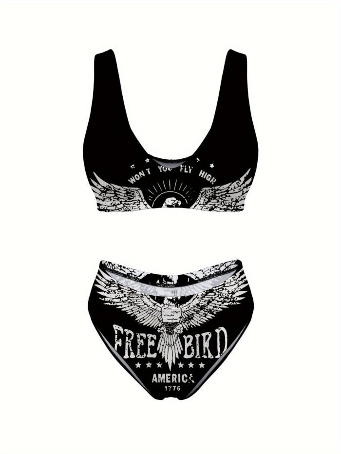 Factory Supply Fashionable Split Swimwear Women'S Letter Print Two-Piece Bikini Beach Swimsuit - Image 8