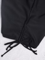 High-Waist Ruched Women'S Swim Shorts - Sleek Black, Anti-Slip, Tummy Control With Faux Drawstring Detail, Stretchy Polyester/Elastane Blend, Machine Washable - Image 8