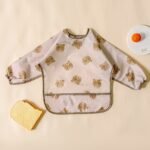 1Pc Long Sleeve Feeding Bibs For 0-3 Years Old - Washable Polyester Burp Cloth With Vibrant Orange & White Pattern, Easy Hook & Loop Closure, Perfect For Messy Meals, Mess-Free Eating | Playful Design | Durable Fabric, Bibs For Little Ones - Image 16