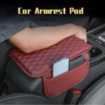 1Pc Pu Leather Car Armrest Pad With Quilted Design, Elbow Support & Storage Pocket - Red, Scratch-Resistant Protective Cushion For Comfortable Driving - Image 5