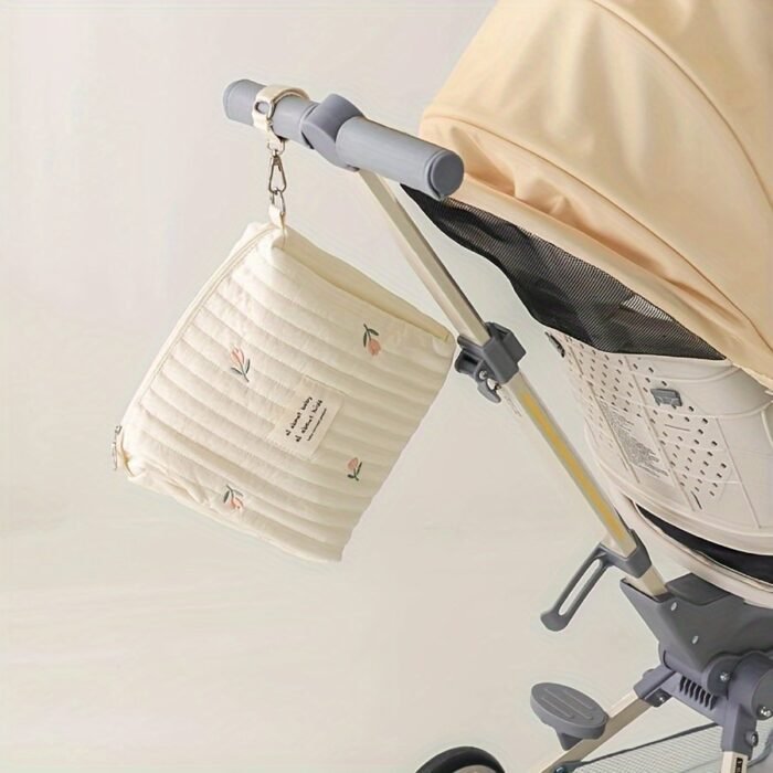 1Pc Embroidered Diaper Clutch Bag Embroidered Diaper Clutch Bag For Strollers, Polyester Quilted Organizer Pouch With Zipper, Cute Floral Design, For Ages 14+ - Image 8