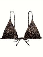 European And American New Leopard Print Triangle Cup Bikini Women'S Sexy Beach Swimsuit Top Adjustable Drawstring Swimsuit - Image 2