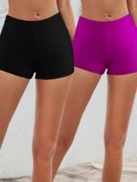 2Pcs Solid Color Casual Swim Shorts, Plain High Stretch Slimming Beach Bottoms, Women'S Swimwear & Clothing - Image 6