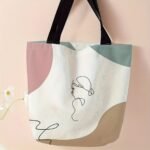 Abstract Line Art Print Casual Tote Bag, Fashionable Reusable Shoulder Bag, Multipurpose Canvas Shopper With Polyester Material And Diverse Printing