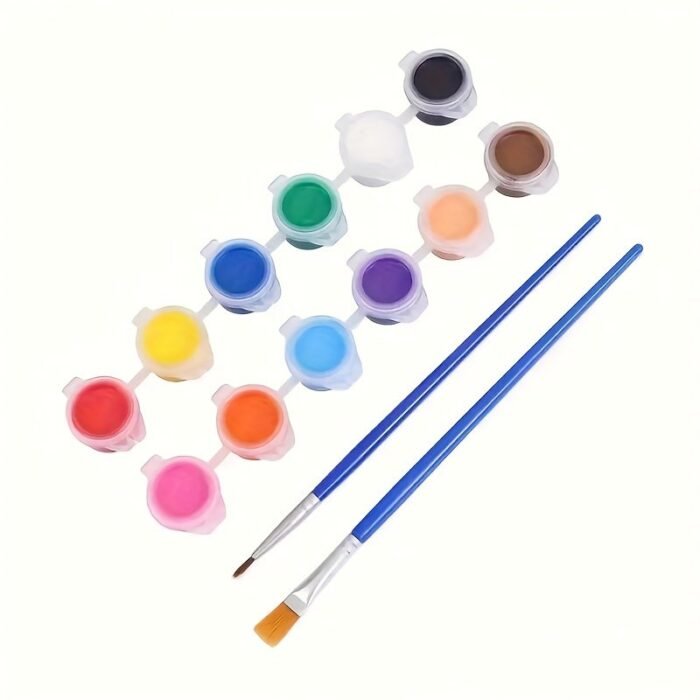 A Set Of 12 Acrylic Paint Colors With 2 Paintbrushes, Suitable For School Art Projects And Crafts, Including A Set Of Oil Painting Brushes. - Image 3
