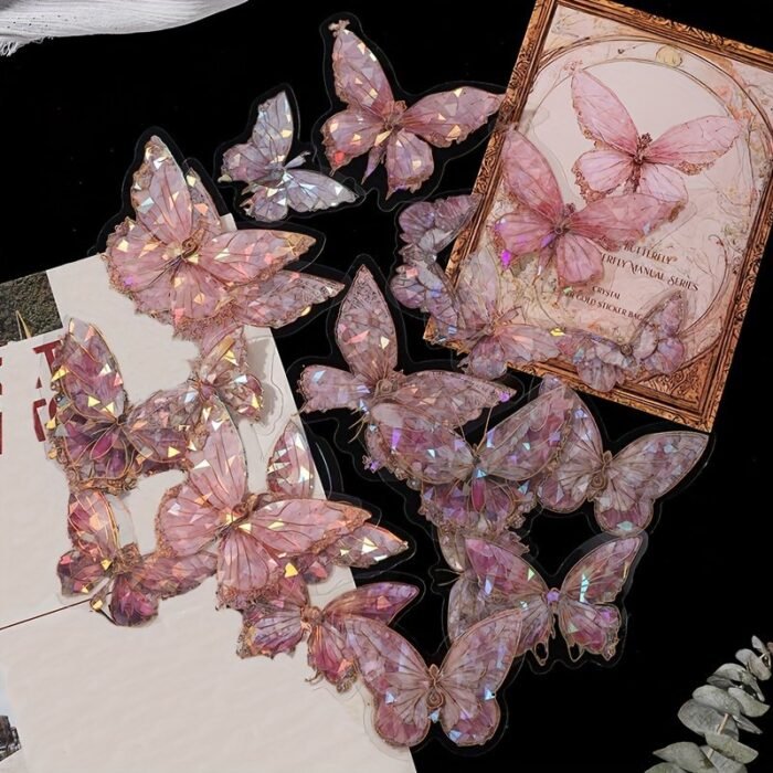 1 Pack/20Pcs, Pink Crystal Butterfly Three-Dimensional Butterfly Hand Account Diy Decorative Stickers Junk Journal Decor Supplies, Diy Junk Journal Decoration Label Stickers, Party Favor - Image 13