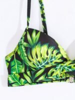 Leaf Print Spaghetti Strap Bikini Top, Fashionable & Comfy Swimming Top For Women - Image 4