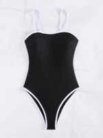 Contrast Color One-Piece Swimsuit, Spaghetti Strap Stretchy Bathing Suits, Women'S Swimwear & Clothing, Sexy Style - Image 2