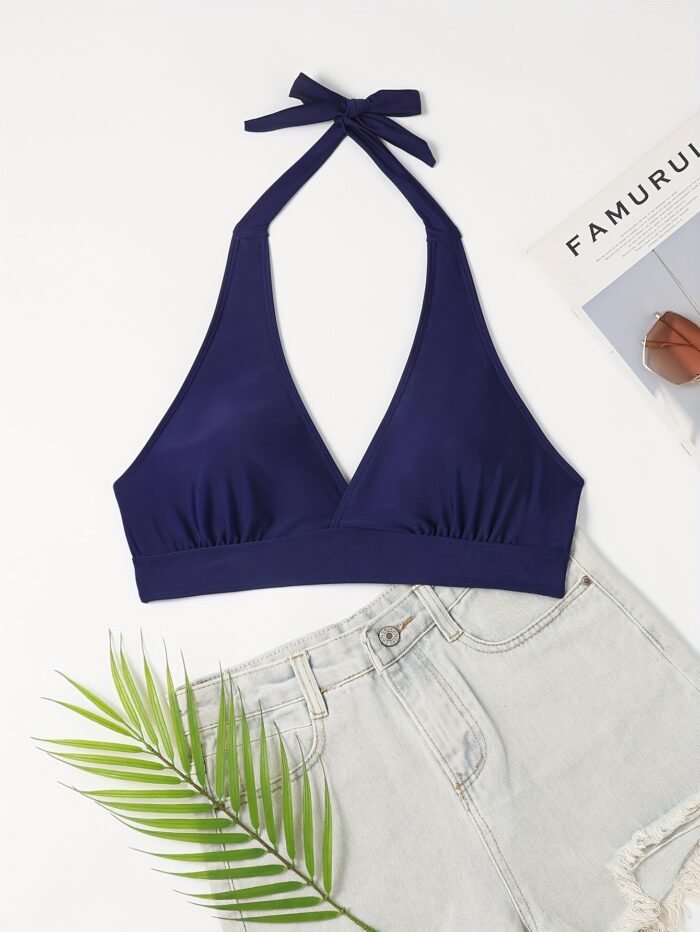 Deep V Neck Halter Tie Neck Bikini Top, Backless High Strech Stylish Swimsuit Top, Women'S Swimwear & Clothing - Image 6