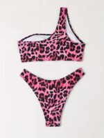 Chic One-Shoulder Leopard Print Bikini Set For Women - High Stretch, Non-Transparent Swimwear With Asymmetrical Design - Image 8