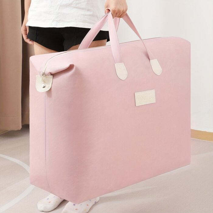 1Pc Youfen Pink Polyester Blend Quilt Storage Bag With Zipper Closure - Portable Travel Organizer For Dorm, Clothes, Shoes & Accessories, Durable & Lightweight Design For Home, Office, Travel, Quilt Storage Bag, Dorm Room Organizer, Stylish Organizer, Sturdy Handles - Image 8