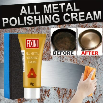 Fixini All-Metal Polishing Cream With Sponge - Multi-Purpose Shine & Repair Paste For Kitchens, Bathrooms, Stainless Steel, Ceramics, Car Wheels & Tires - Non-Abrasive Formula For Rust, Stains & Scratch Removal, 5G