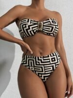 25Ss Midsummer Trend Metal Jewelry Fashion Print Bikini Strapless Pool Beach Vacation Women'S Bikini Set - Image 10