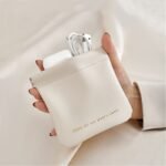 1Pc Automatic Closure Portable Organizer Pouch - Premium Synthetic Leather Travel Case For Lipstick, Earphones, Cables & Keys - Lightweight Compact Design In Caramel/Milk White/Black, Pouch Bag, Everyday Convenience, Sophisticated Accessory, Quality Craftsmanship - Image 2