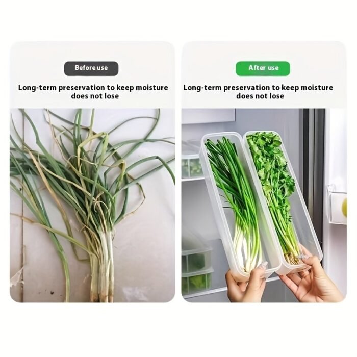 2/6Pcs Long Pp Plastic Vegetable Storage Containers - Durable Airtight Kitchen Organizer For Cilantro, Green Onions, Mint & More - Refrigerator Replacement Bins, Appliance-Friendly Food Savers - Image 4